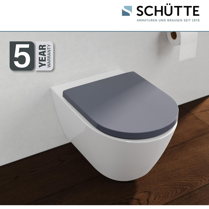 Сидіння для унітазу SCHÜTTE з мікроліфтом (D-подібне), антрацит, ударостійкий дюропласт, швидкий монтаж, витримує до 200 кг