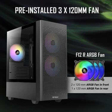 Корпус для ПК ANTEC NX500M ARGB з сітчастою передньою панеллю, 3 ARGB вентиляторами 120 мм, скляною бічною стінкою, підтримкою до 6 вентиляторів і радіатора 360 мм, Type-C 3.2 Gen2