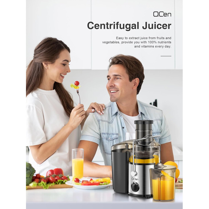 Центрифужний соковитискач QCen: нержавіюча сталь, BPA-free, 500W, для фруктів та овочів