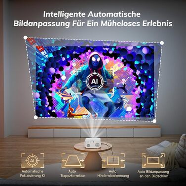 Smart-проектор Beamer 4K C12CNEW з автофокусом та автокоррекцією трапеції, Full HD 1080P, 28000 Люмен, WiFi, Bluetooth 5.2, для домашнього кінотеатру, сумісний з Netflix
