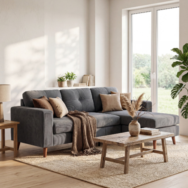 Кутовий диван Ecksofa 192 см, 3-місний, з реверсивним шезлонгом, вельвет, темно-сірий