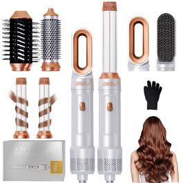UKLISS 6-в-1 Hairstyler: Фен-щітка для укладки волосся з гарячим повітрям, автоматична, Pro (біло-сірий)