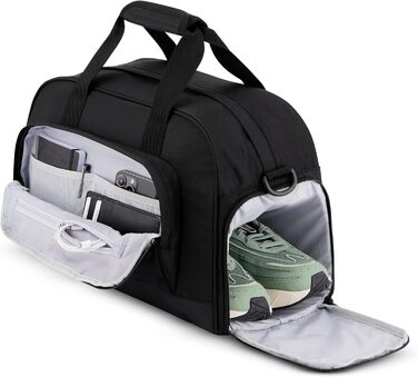 Larkson Weekender Finja Medium чорна дорожня сумка для жінок і чоловіків з відділенням для взуття, ручна поклажа, водовідштовхувальна, із переробленого PET