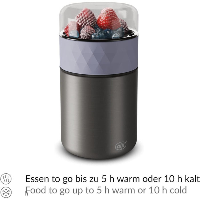 Термоконтейнер для їжі alfi ENDLESS FOOD MUG 500 мл, лаванда, з додатковим снек-потом, 3-в-1, із нержавіючої сталі, ізольований, не протікає, зберігає тепло до 5 годин, холод – до 10 годин, можна мити в посудомийній машині