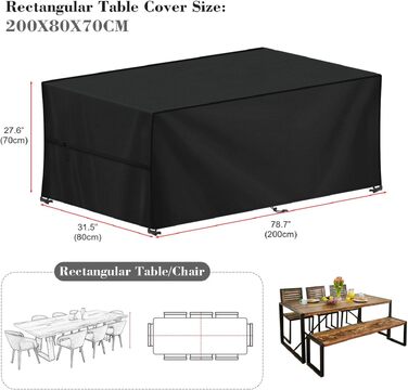 Чохол захисний для садових меблів LAMUNI 200x80x70 см, водонепроникний, Oxford 420D, для столів, стільців, диванів