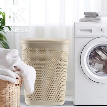 Пластиковий кошик для білизни KADAX з кришкою, легкий повітропроникний контейнер для зберігання, бежевий