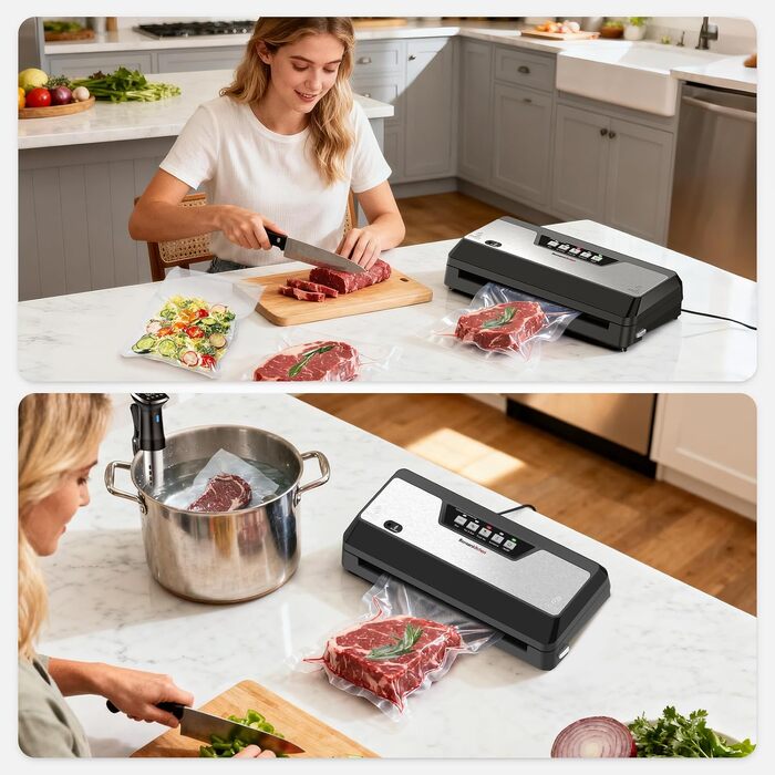 Вакууматор для продуктів Bonsenkitchen VS3019, 125 Вт, з вбудованим різаком, глянцевий чорний