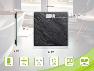 Електронна вага Soehnle Style Sense Compact 300 Slate, чорна, до 180 кг, LCD-дисплей, велика платформа, ультратонкий дизайн