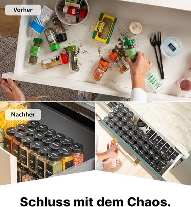 Набір скляних банок для спецій Deco haus® (24 шт.) з чорними кришками, з етикетками та ситечком. Організатор для спецій, герметичні контейнери для зберігання спецій.
