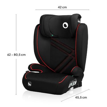 Автокрісло Lionelo Hugo R129 (100–150 см) – ISOFIX, 8 положень підголівника, Memory Foam, бічний захист, комфортні підлокітники (Чорно-червоний, I-SIZE)