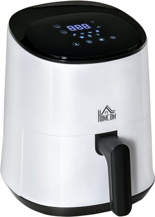 Аерофритюрниця HOMCOM 2,5 л, 1300 Вт, 7 програм, антипригарний кошик, сталь, біло-чорна, для здорового приготування без олії