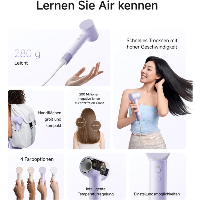 Високошвидкісний фен для волосся Laifen Air, легкий (280 г), колір лавандовий