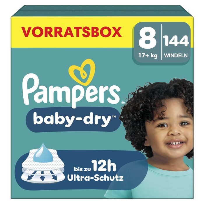Підгузки Pampers Baby-Dry розмір 8 (17 кг+), 120 шт, пакувальна коробка