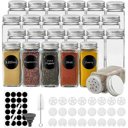 Набір 12 скляних баночок для спецій Withosent 120 мл, квадратні з дерев'яною кришкою, шейкером, етикетками, лійкою та щіткою