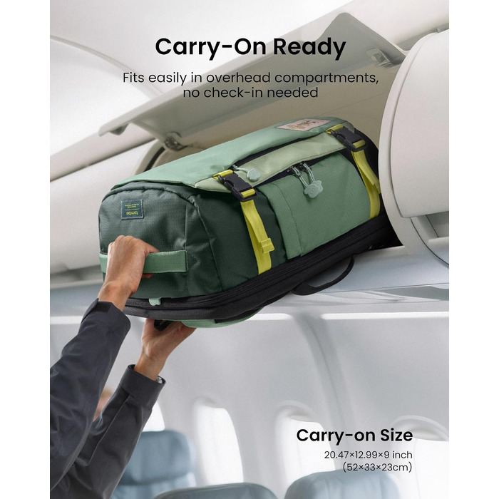 Дорожній рюкзак tomtoc 28L/40L для подорожей та перельотів, TSA-сумісна ручна поклажа (Moosgrün-ripstop)
