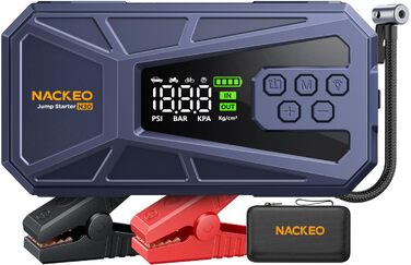 Пусковий пристрій (бустер) 8000A з компресором 160 PSI, Powerbank 12V для бензинових та дизельних двигунів до 12.0L, портативний стартер з LED-ліхтарем 600LM та кабелями