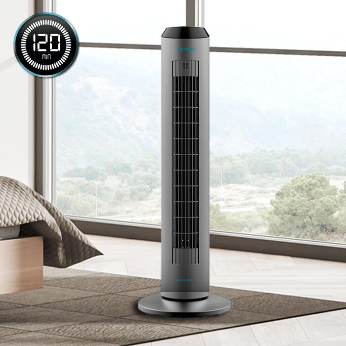 Вентилятор вежний Cecotec EnergySilence 8190 Skyline Ionic, 84 см, з пультом, таймером, іонізатором, мідний двигун, сірий