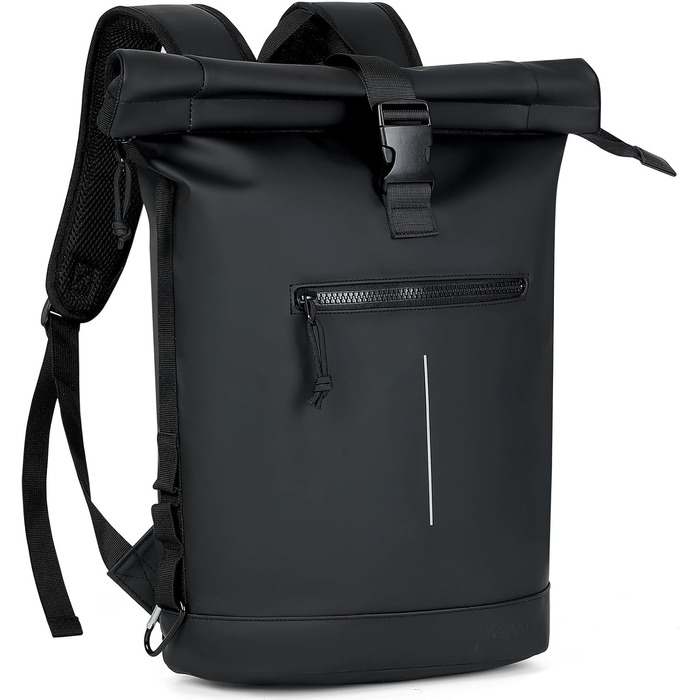 Водонепроникний рюкзак Lekeinchi Rolltop для ноутбука 17 дюймів, місткий дорожній рюкзак для подорожей, навчання та їзди на велосипеді, чорний