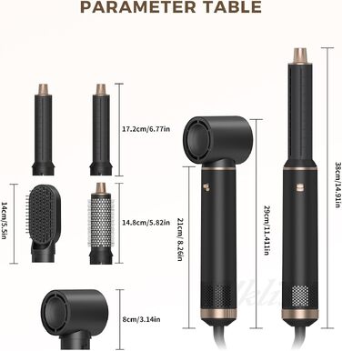 Airstyler 5 в 1 з насадкою для випрямлення, завивки та сушіння волосся 1000 Вт, чорний