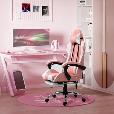 Ігрове крісло Vinsetto Ergonomic Gaming — ергономічний офісний стілець з підголівником, рожевий