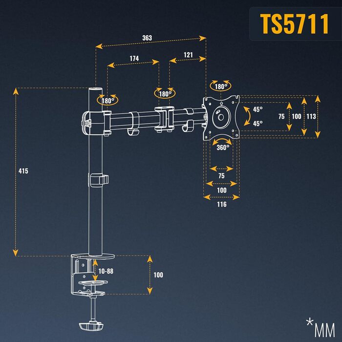 Кріплення для монітора RICOO TS5711: тримач для екрану 12-29 дюймів, кріплення на стіл, VESA 75/100