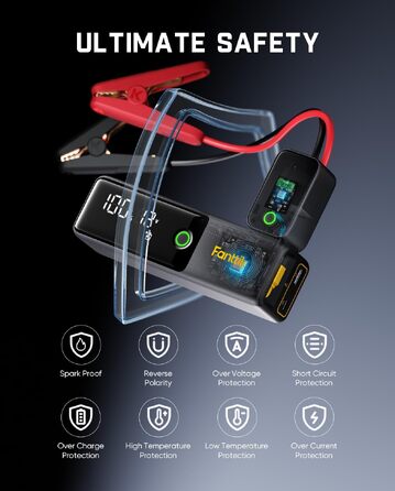 Бустер-старт-пауербанк Fanttik Potent T10 1800A 12000mAh, пусковий пристрій для авто 12V (бензин до 7.0L, дизель до 5.0L) з вбудованим кабелем