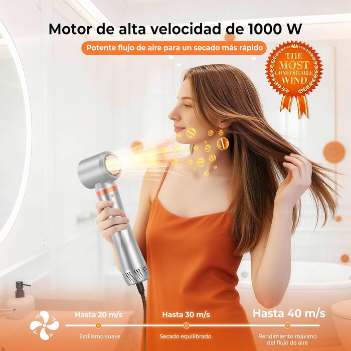 Hairstyler 5-в-1 з ефектом Coandă: Фен-щітка, автоматичний локон, об'єм та сушка (Помаранчевий)