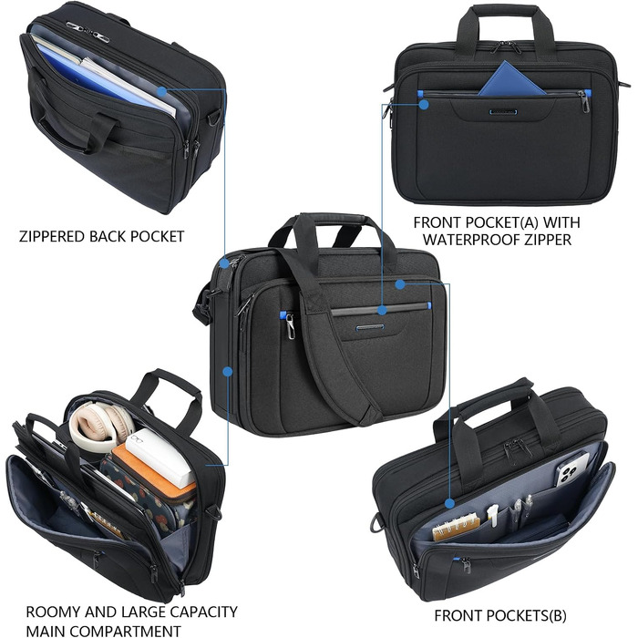 Сумка для ноутбука VANKEAN Premium Briefcase, чохол для ноутбука до 15.6 дюймів, чорно-синя
