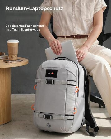 Рюкзак для ноутбука Tolaccea 30L, 15.6 дюймів, діловий дорожній рюкзак для ручної поклажі, світло-сірий