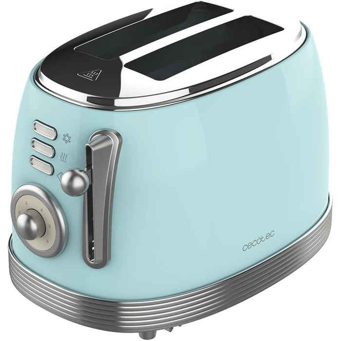 Тостер Cecotec Toast&Taste 800 Vintage Light: 850 Вт, 2 слоти, нержавіюча сталь, зелений/блакитний, 3 функції