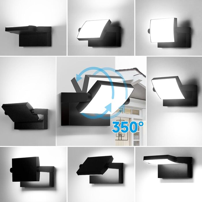Світлодіодний настінний світильник LED 40W, 4000 Лм, водонепроникний IP65, поворотна панель 350°, колір світла 6000K (холодне біле), чорний (набір 6 шт)