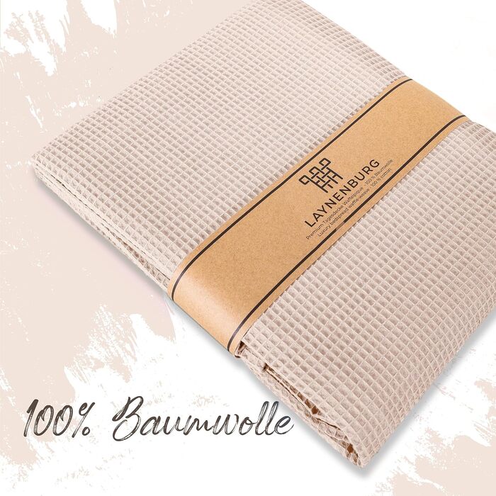 Плед LAYNENBURG Premium 180x220 см - вафельна тканина, 100% бавовна. Легкий плед з вафельною текстурою для ліжка, дивана, софи. Колір: бежевий