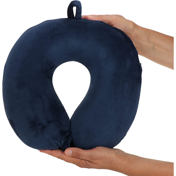 Преміальна подушка для шиї з Memory Foam COM-FOUR, м'яка ортопедична дорожня подушка для дорослих, для літака, авто, поїзда, корабля та автобуса, допомога при засинанні, 1 шт, темно-синя