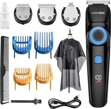 BarberBoss 3-в-1 набір для чоловіків: машинка для стрижки волосся, бороди та триммер, з прецизійним регулюванням, лезами, індикатором заряду, USB-зарядкою, водонепроникний, QR-6087
