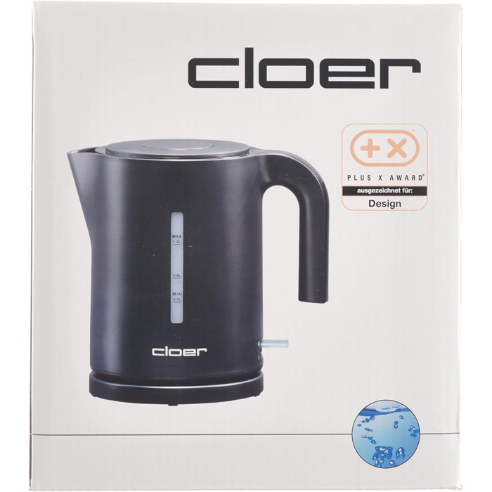 Електрочайник Cloer 4120, 2200 Вт, 1,2 л, чорний, захист від перегріву, велика індикація рівня води