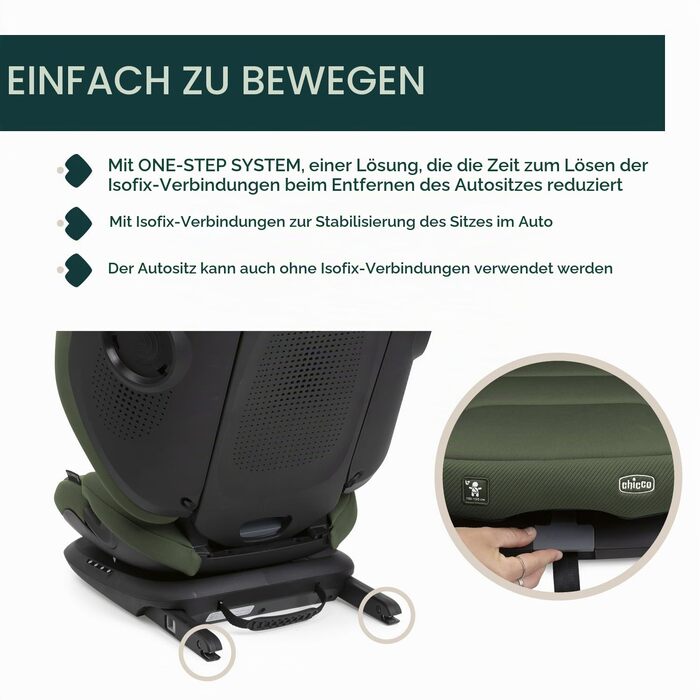 Дитяче автокрісло Chicco Fold&Go S i-Size (100-150 см) група 2/3, з Isofix, складане, колір зелений