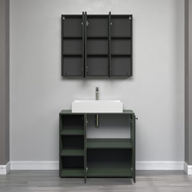 Тумба під раковину на колесах PureBliss від trendteam smart living, 80x64x42 см, зелена — з 2 відкритими полицями, стійка до подряпин, металеві ручки