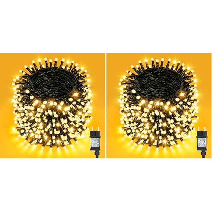 Світлодіодна гірлянда Dalugo для вулиці та ялинки, 500 LED, водонепроникна зовнішня новорічна ілюмінація з таймером, 8 режимів та функцією пам'яті, 50м (набір 2 шт), теплий білий колір