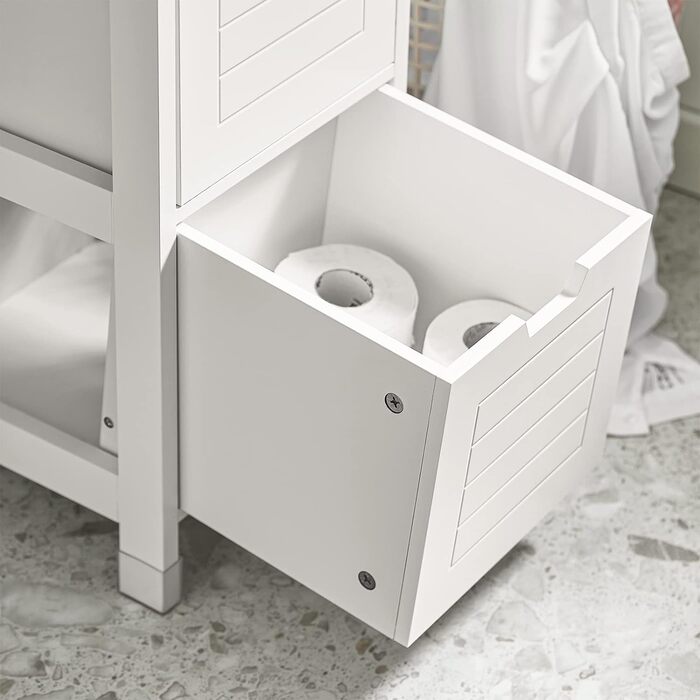 Висока шафа для ванної SoBuy FRG126-W, біла, з ніжками, 30x144x30 см – меблі для ванної кімнати