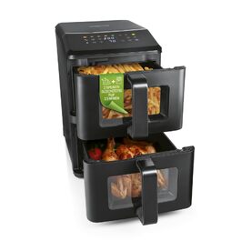 Аерофритюрниця GOURMETmaxx AirGenius 10Л з двома камерами по 5Л, сенсорним керуванням та 10 програмами приготування, подвійна чаша для родини до 8 осіб