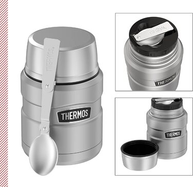 Термос для їжі Thermos Stainless King 470 мл з ложкою, нержавіюча сталь, тримає тепло 9 годин/холод 14 годин, герметичний контейнер для супу, каші, страв