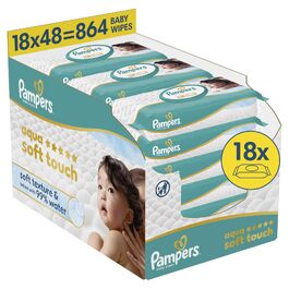 Дитячі вологі серветки Pampers Aqua Soft Touch, 18 паковок по 48 шт (864 шт), гіпоалергенні