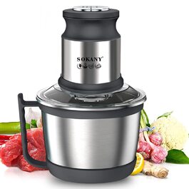 М'ясорубка-подрібнювач електричний SOKANY SK-7027 800W з чашею 3л з нержавіючої сталі, 2 швидкості, для м'яса, овочів, фруктів