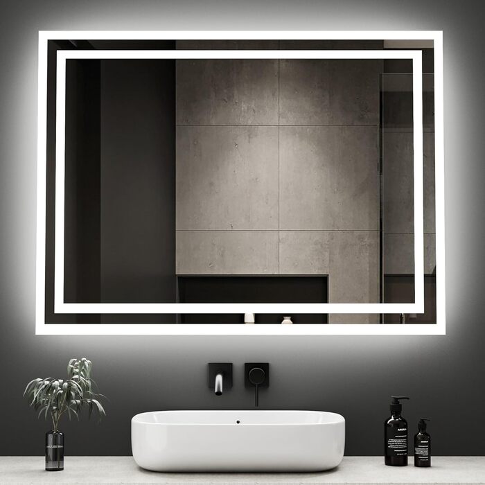 LED дзеркало для ванної кімнати Boromal 40x60 см з підсвічуванням та вимикачем, 6500K, холодний білий світ