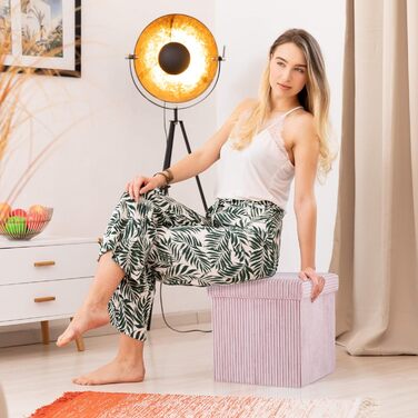 Складаний пуф Relaxdays з місцем для зберігання, рожевий вельветовий квадратний табурет 38x38x38 см з кришкою