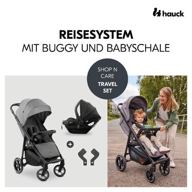 Дитяча коляска 3-в-1 Hauck Shop N Care Travel Set Grey - для дітей до 22 кг, автокрісло i-Size, регульована спинка, складна, UPF 50+