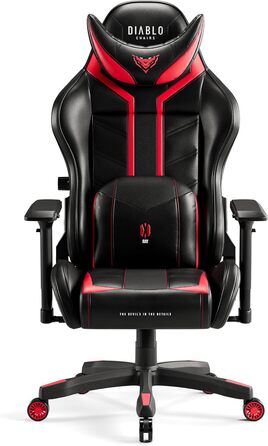 Ігрове крісло Diablo X-Ray King XL, ергономічне, штучна шкіра, чорний/червоний, 4D підлокітники, офісне, з перфорацією та гойданням
