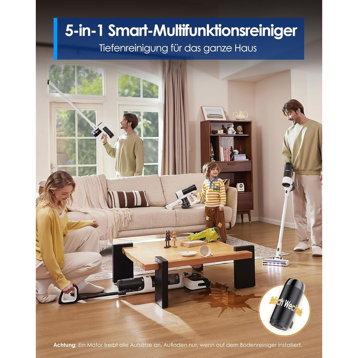 Tineco FLOOR ONE S6 Combo: акумуляторний пилосос 2-в-1 для сухого та вологого прибирання, самоочищення, 60 хв роботи