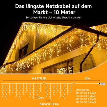 Світлодіодна гірлянда-бурульки WOWDSGN (515 LED, 17м) для вулиці та дому: водонепроникна IP44, 8 режимів роботи, з таймером, для даху та тераси