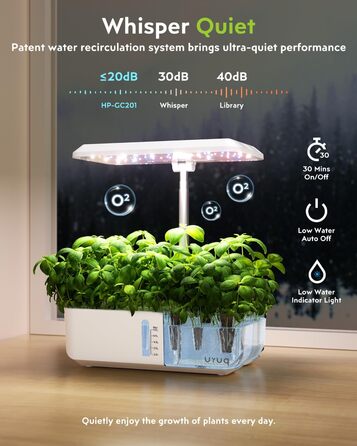Система гідропоніки для вирощування в приміщенні URUQ 12 Pods: Квітів, трав, овочів з LED-підсвічуванням, регулюванням висоти та тихим насосом. Комплект для пророщування рослин. Подарунок для жінок та чоловіків